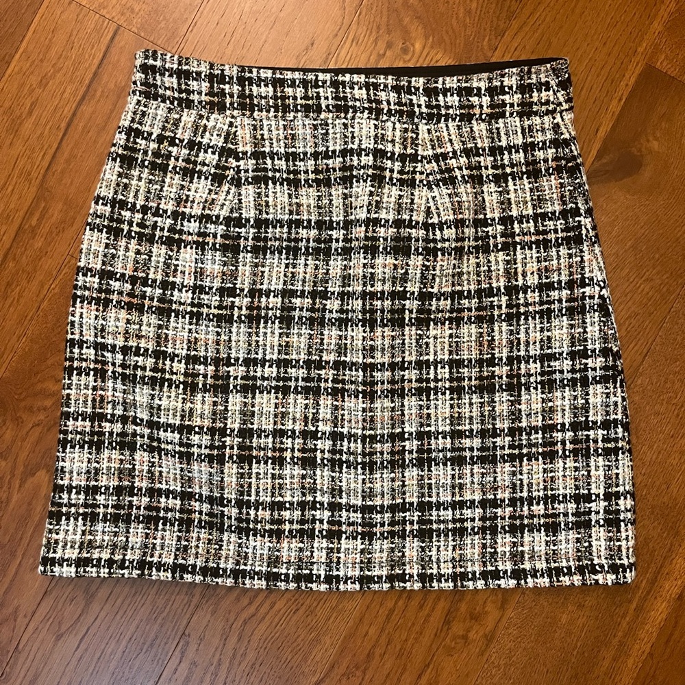Black and White Plaid Tweed Mini Skirt